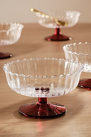Jotex - Dessertschale 4er-pack transparent/rot - FLORA - Kaufe Schüsseln bei Jotex