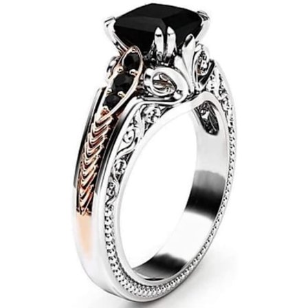 Evig 925 Sterling Sølv Sort Turmalin Ring Cocktail Ring Firkantet Diamantslebet Ring Kvinder Retro Diamant Ring Størrelse 6