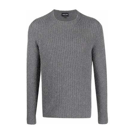 Giorgio Armani, Round-neck Knitwear Grijs, Heren, Maat:L