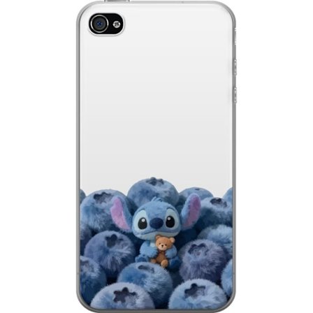 Kompatibelt Mobildeksel til Apple Apple iPhone 4 Søt blå karakter blant blåbær med bamse i mykt og lekent illustrasjon