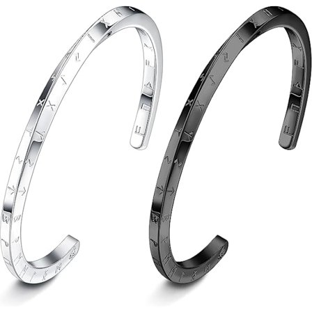 2 Delar Armband Män Viking Mobius Rostfritt Stål Nordisk Amulett Armband Silver/Svart Styvt Armband
