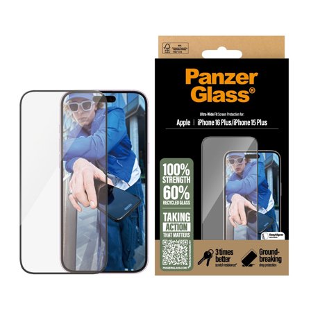 Panzer iPhone 16 Plus | 15 Ultra-Wide Fit Screen Protector PanzerGlass - High quality tempered glass screen protector