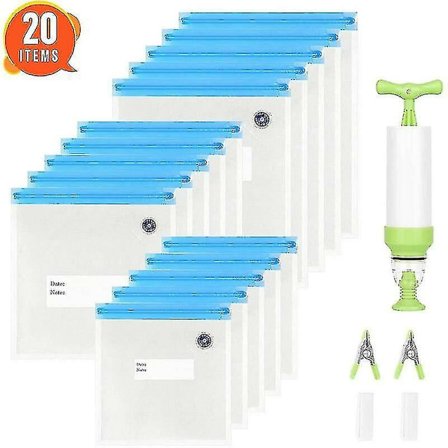 Sous Vide-poser 15 gjenbrukbare vakuummatposer for Anova og Joule-kokere - 3 størrelser Sous Vide-posekit med pumpe - 3 forseglingklips for matlagring