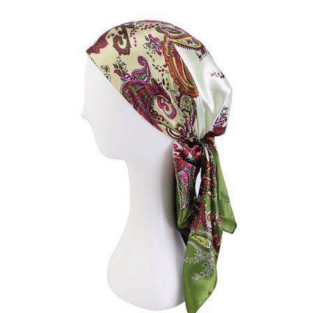 Cashew blomma turban cap - simulering silke wrap halsduk cap bunt typ (grön)