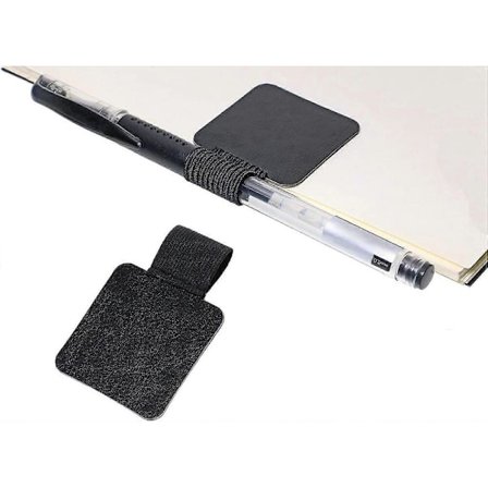 2 st Självhäftande Pennhållare i Läder med Elastiskt Band för Anteckningsbok (svart)