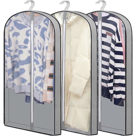 Dragtposer til hængende tøj 100 cm, Betræk Fugtbestandig Dragtopbevaringspose Tøj, Plastikbeskytter til Jakke, Frakke, Sweater, Skjorter 3 pakker