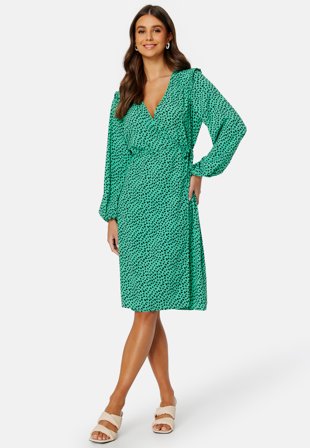 JDY Lillo LS Wrap Dress Kelly Green AOP:HEAR Klær