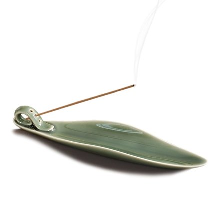 Grøn Porcelæn Røgelsespindeholder, 9" Bakke med 3 Huller & Askeopsamler, Spa Meditation Yoga Kontorindretning