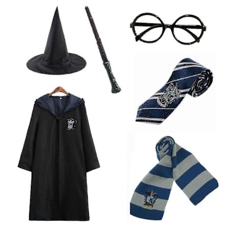 Harry Potter 6-delt sett Magisk Trollmann Cosplay Kostyme Kappe Kappe