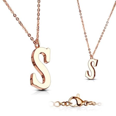 Bokstav halsband "S" i Rose Guldpläterad 316L kirurgiskt stål