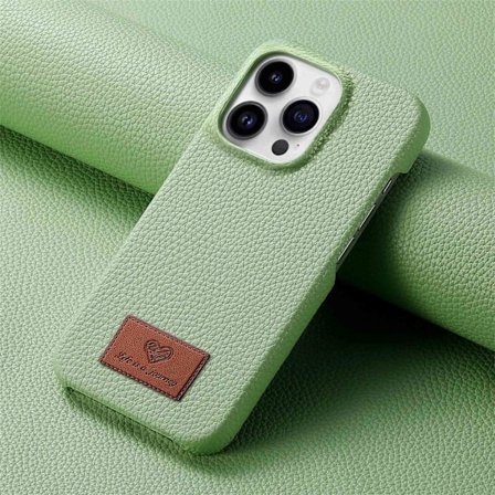 Fodral för iPhone 13 Mini Matcha Grön Läder halvt paket Pebbled litet genomskinligt skal