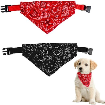 Kaksiosaiset kolmion muotoiset lemmikkiliinat - 45 cm pitkät - Painettu koiran panta - Koko M - Musta/Punainen