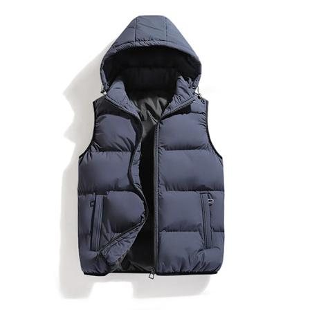 Mænd Trendy Ærmeløs Ned Varm Hættetrøje Veste Jakker Lynlås Udendørs Vinter Casual Vest Vindtæt Jakke Gray 4XL(EU XL)