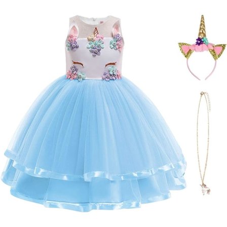 Lasten Yksisarvinen Puku Mekko, Tyttöjen Yksisarvinen Hame, Kukka Tytöt Hihaton Juhla-Asuste, Syntymäpäiväjuhla-Asuste, Yksisarvinen Kaulakoru, 