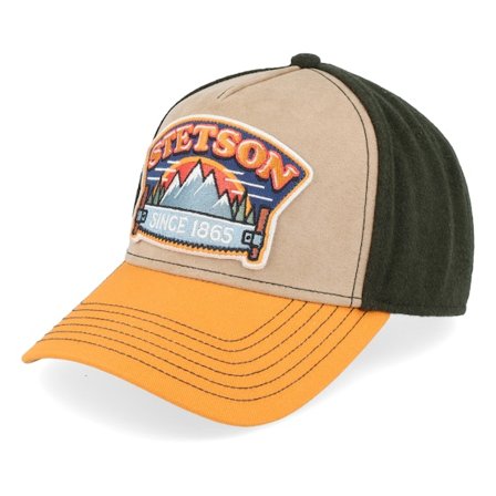 Stetson - Beige adjustable Caps - Cap Hacksaw Beige/Dark Green/Yellow Trucker @ Hatstore