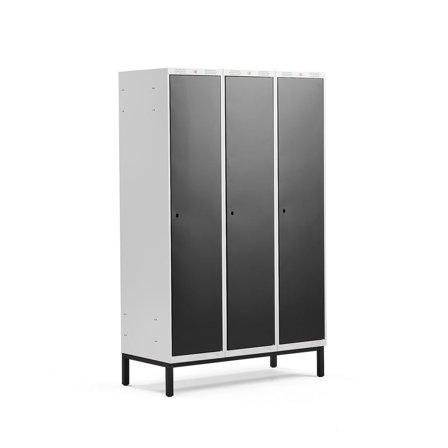 Clothes locker CLASSIC, leg frame, 3 modules, 1940x1200x550mm, black