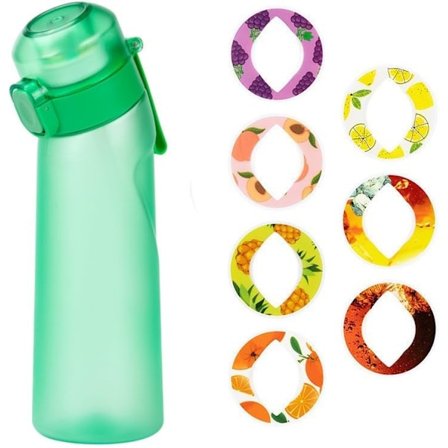 Air Vandflaske med Duftende Smagspods, 650ml Drikkflasker med 7 Frugtpods Duftende, med Strå (Tilfældige duftpods)