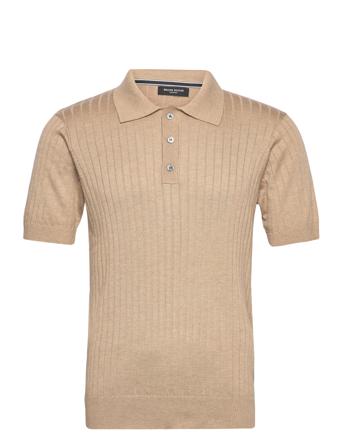 Leo Galore Polo Shirt Knitwear Short Sleeve Knitted Polos Beige Bruuns Bazaar*Betinget Tilbud
