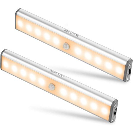 Induktionsnattlampa för kroppen, gångar, laddning, smart garderob, lång lampa (2 st varmvitt ljus, 10 LED-batterimodell)