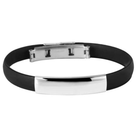Armband I Svart - Rostfritt Stål & Gummi - Blank Silver Detalj Svart