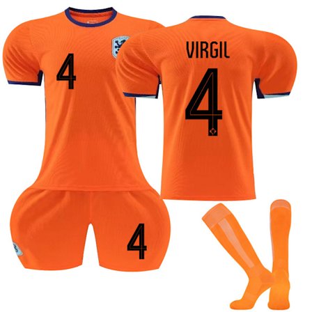 Gos- EM 2024 Fotballdrakt Nederland Hjem Orange 4 VIRGIL C