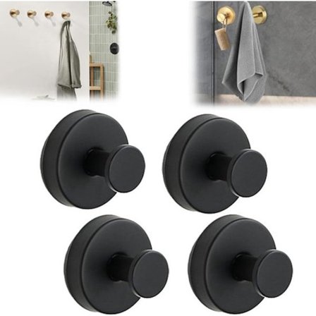 Sugekop kroge - Til brug i brusebad - 4-pak - Borefri kroge - Rustfrit stål - Vandtæt (4 sorte)