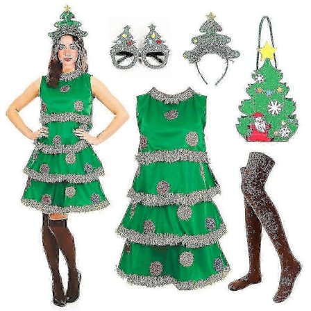 Christmas Tree Costume 5 Pieces Women Christmas Tree Dress with Bag Headband Glasses and Socks Cosplay Outfit for Adult_Quality Gifts