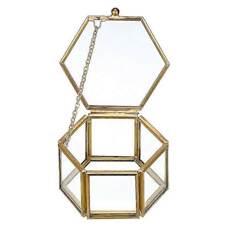 Vintage Smykkeskrin i Glass Gylden Geometrisk Smykkevisningsboks Hjem Dekorativ Boks For St