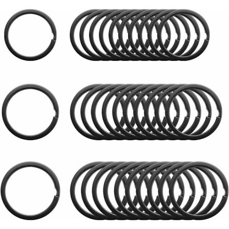 45 platta nyckelringar i metall, delade nyckelringar i metall, svarta nyckelringar i metall, platta nyckelringar i metall