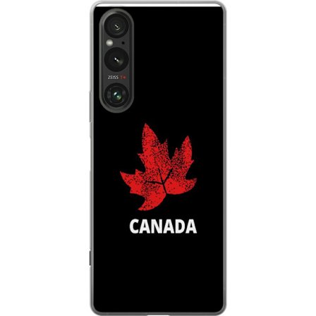 Yhteensopiva Puhelinkuori Sony Sony Xperia 1 V Graafinen vaahteralogo punaisella mustaa taustaa vasten, jossa on selkeä Kanada-viittaus ja minimalist