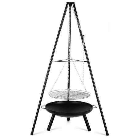 3-i-1 utomhusgrill med eldstad, hängande gryta & justerbar höjd – idealisk för camping & picknick