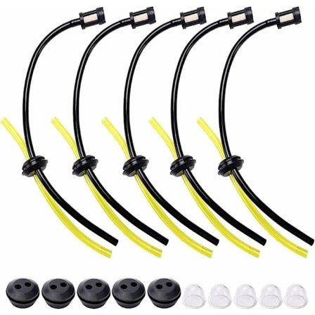 5 Sæt Universelt Brændstoffiltersæt, Tætningsrør, Græsslåmaskine Brændstofslanger med Primerpære, til Græstrimmer, Buskrydder, Motorsav Hækkeklipper