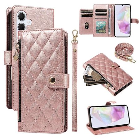 Kompatibel for Samsung Galaxy A35 5G Lommeboketui med Stropper, Rombe Lær Stativ Telefondeksel