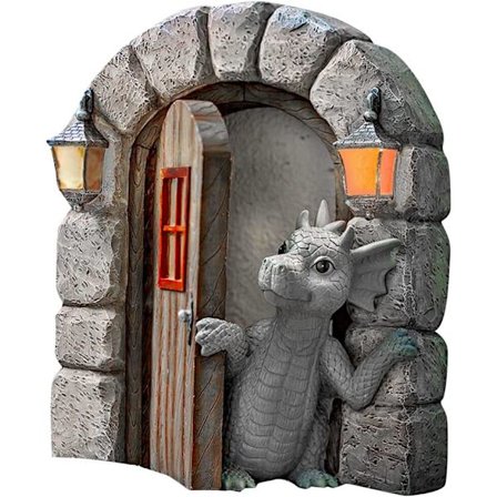 Sød gårdhave drage skulptur, harpiks drage statue, hjem dekoration, fe port, have dekoration, fe hus, træ have dekorationer