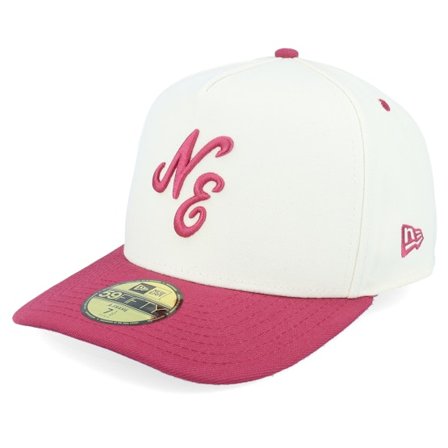 New Era - Beige fitted Czapka Z Daszkiem - Ne Script 59FIFTY Pc Ivory/Cherry A-Frame Fitted @ Hatstore