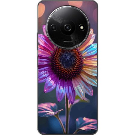 Kompatibelt Mobildeksel til Xiaomi Redmi A3 Irideserende blomst med glitrende kronblad i rosa lilla og gull mot myk bokeh bakgrunn