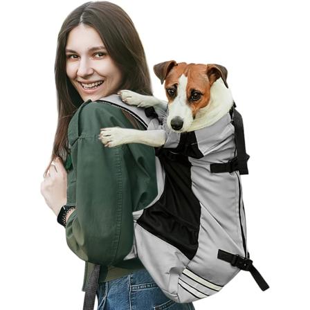 Hunde ryggsekk, justerbar hunde ryggsekk for små og mellomstore hunder, kjæledyr ryggsekk for utendørs turer fotturer klatring reiser (M, grå)