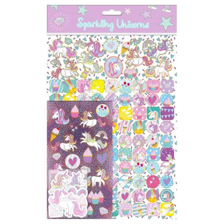 Unicorns Mega Stickers Pack 150st Foiled Klistermärken Enhörnig Lila