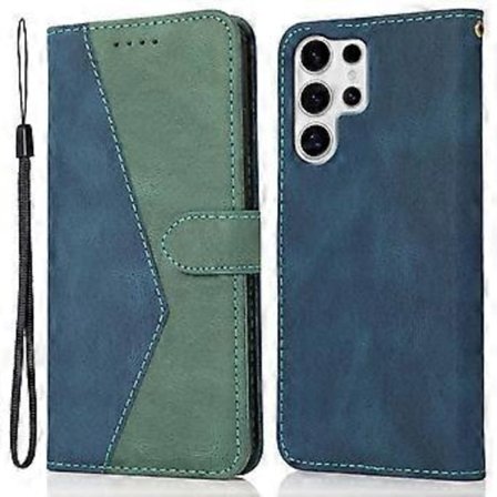 For Samsung Galaxy S25 Ultra Deksel Fargespleising Lommebok Stativ Lær Telefonveske med Håndleddsstropp (Stil A)