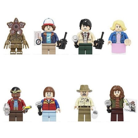 8-delt Stranger Things serie byggeklods legetøjssæt, inklusive minifigurer, en børnegave.