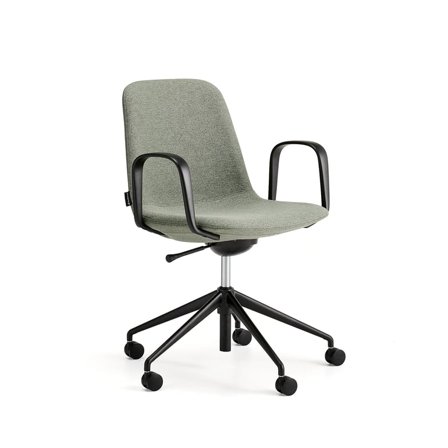 Chair LANGLEY, low seat, wheeled, armrests, black/green grey