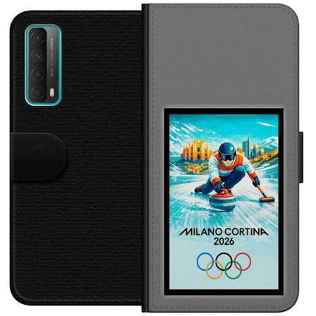 Yhteensopiva Lompakkokotelo Huawei P smart 2021 Jääkiekkoilukuva, jossa pelaajat liikkuvat jäällä, Milano Cortina 2026, Milanin maamerkit ja olympiala