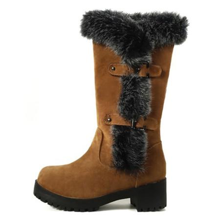 Dam Pull On Fluffig Varm Sko Rund Toe Chunky High Calf Boot