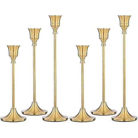 Sett med 6 Messing Gull Taper Lysestaker Vintage Moderne