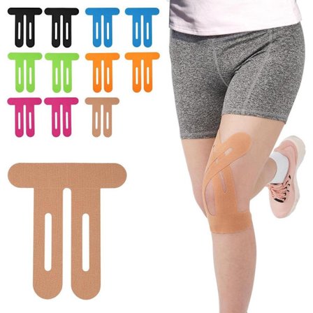 ING 12-pak knæ kinesiologitape, forskåret muskel- og ledkinesiologitape, sportstape, knæstøtte, latexfri, vandtæt, 6 forskellige farver