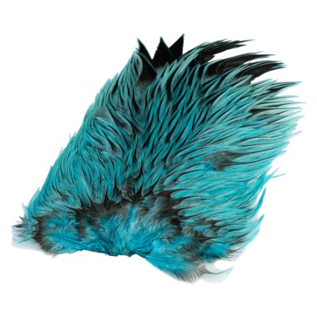 Whiting Brahma Rooster Saddle - Badger dyed Silver Dr. Blue