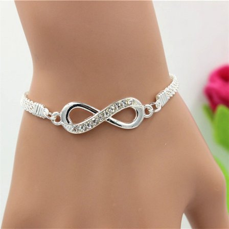Silverpläterat Infinity-armband i zinklegering med strasskedja, armband för män och kvinnor, modernt smycke