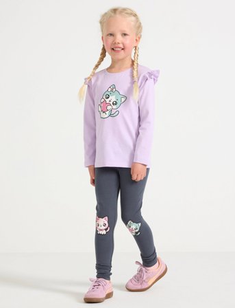 Lindex Leggings Cat Applique At Knees - Grey - 98