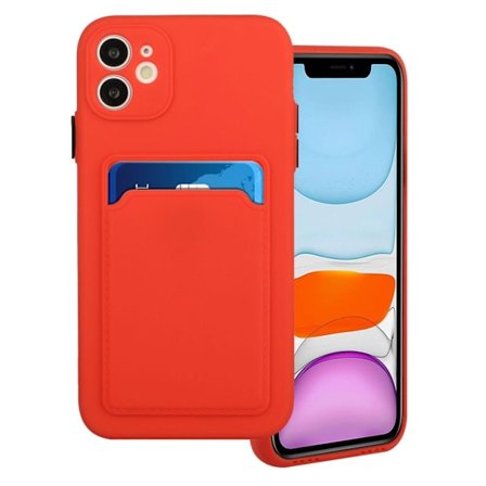 Card Holder Suojakuori For iPhone 12 / 12 Pro - Coral Red