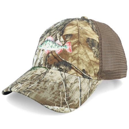 Wild Spirit - Camo trucker Keps - Perch Fish Embroidery Realtree/Brown Trucker @ Hatstore